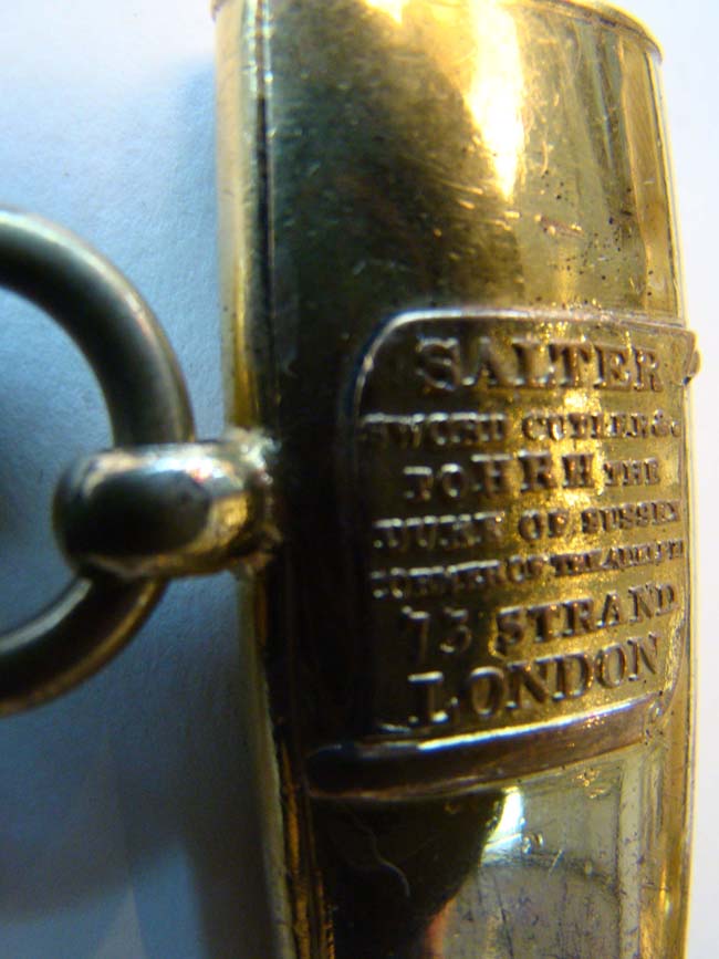 A virtual 'mint' condition British naval dirk with gilt brass mounts complete with straps and buckles by "John Salter, Sword Cutler to His Royal Highness the Duke of Sussex, Corner of the Adelphi, 75 Strand, London" circa 1823-1825. — image 4